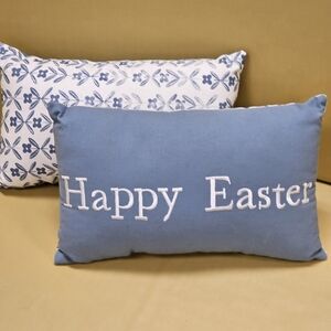 Two Happy Easter Blue Accent Pillows 15"x9.5"